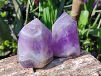 Polished Smokey Chevron Amethyst Points x 6 From Madagascar - Toprock Gemstones and Minerals 