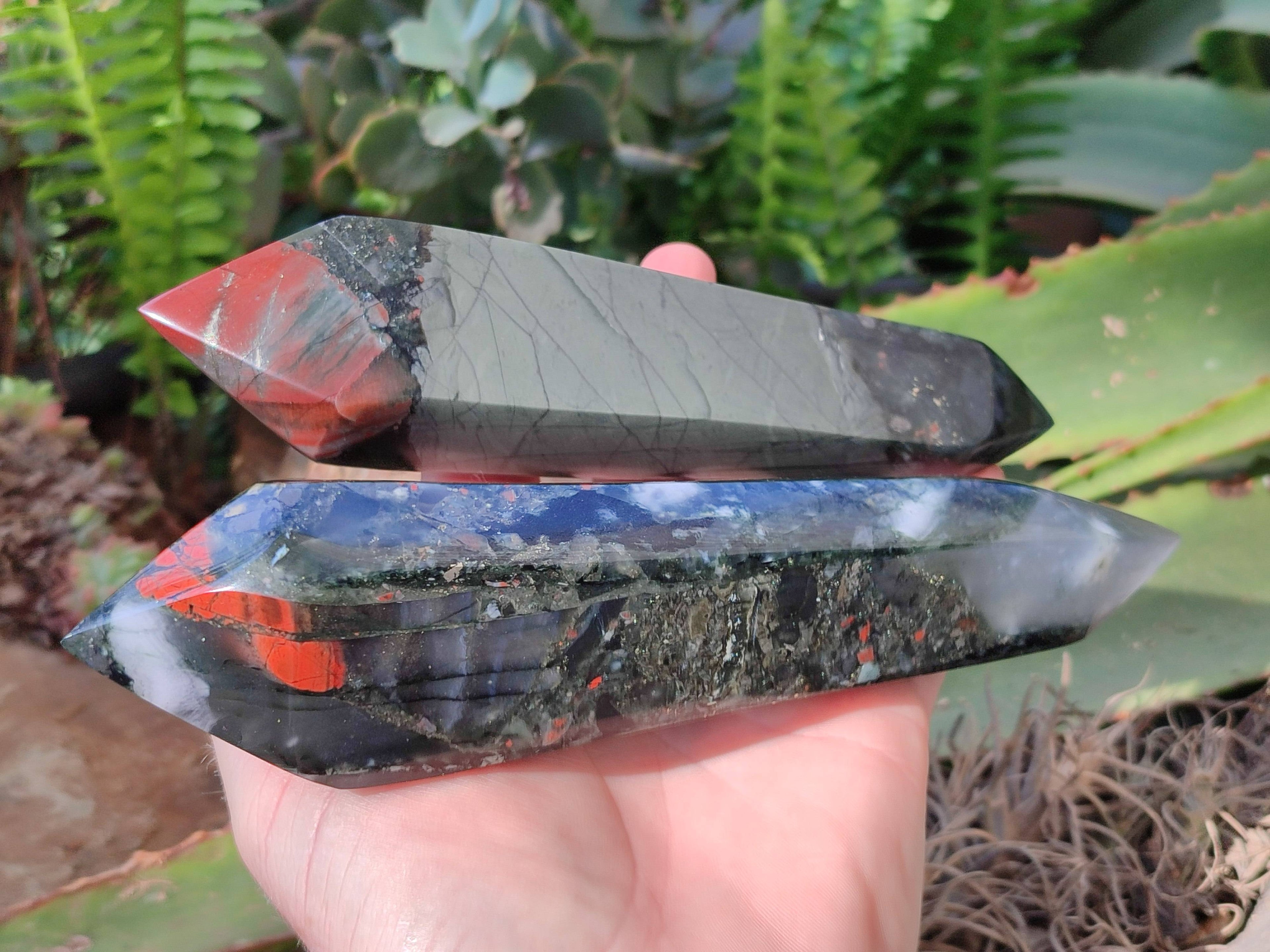 Polished Double Terminated Bloodstone Points x 3 From Swaziland - Toprock Gemstones and Minerals 