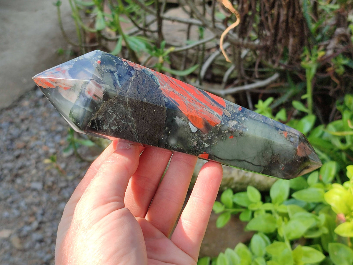 Polished Double Terminated Bloodstone Points x 3 From Swaziland - Toprock Gemstones and Minerals 