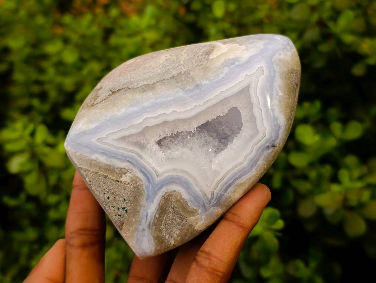 Polished Blue Lace Agate Standing Free Forms x 2 From Nsanje, Malawi - Toprock Gemstones and Minerals 