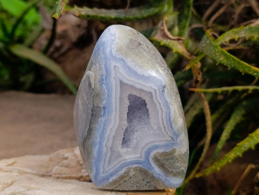 Polished Blue Lace Agate Standing Free Forms x 2 From Nsanje, Malawi - Toprock Gemstones and Minerals 