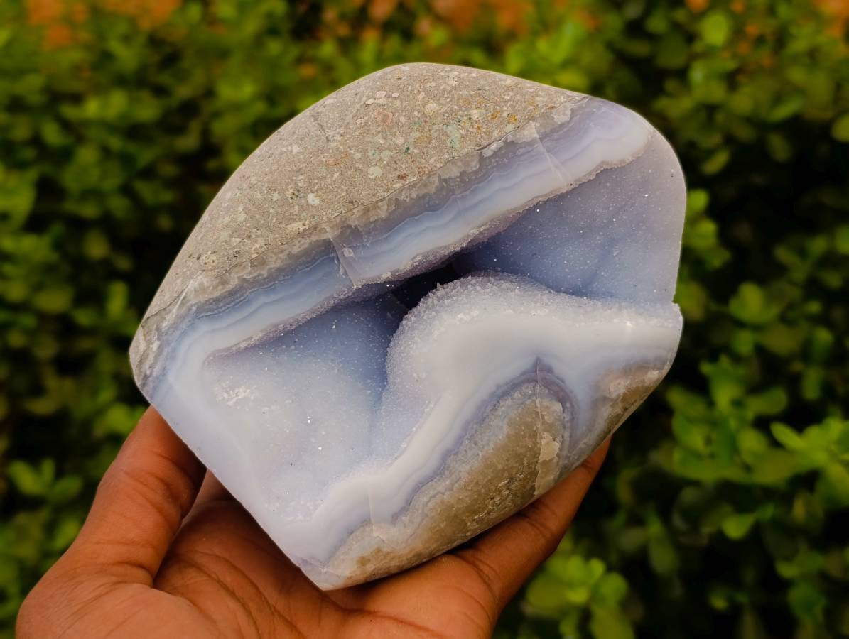 Polished Blue Lace Agate Standing Free Forms x 2 From Nsanje, Malawi - Toprock Gemstones and Minerals 