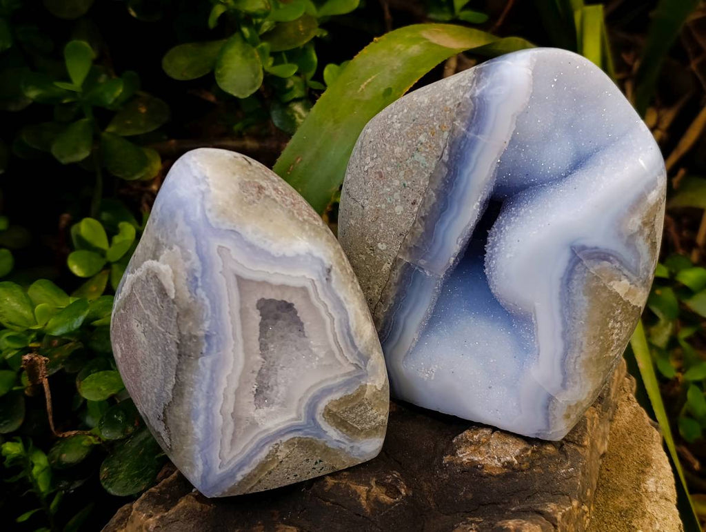 Polished Blue Lace Agate Standing Free Forms x 2 From Nsanje, Malawi - Toprock Gemstones and Minerals 