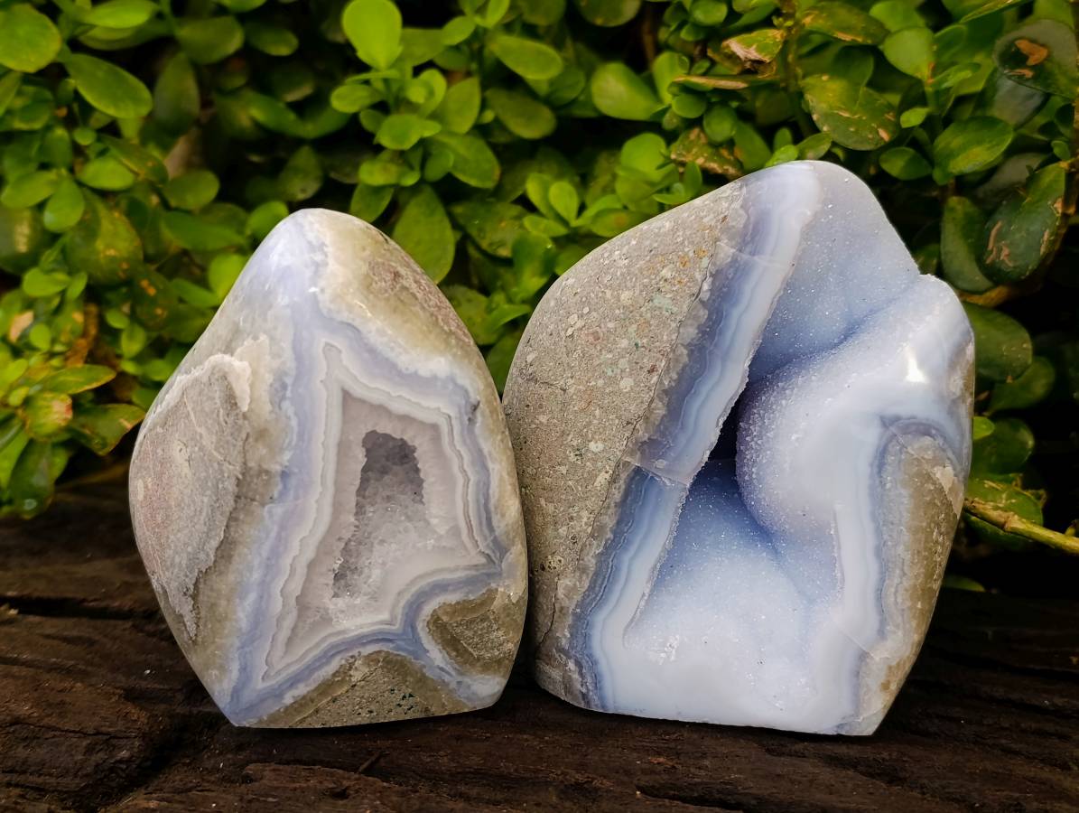 Polished Blue Lace Agate Standing Free Forms x 2 From Nsanje, Malawi - Toprock Gemstones and Minerals 