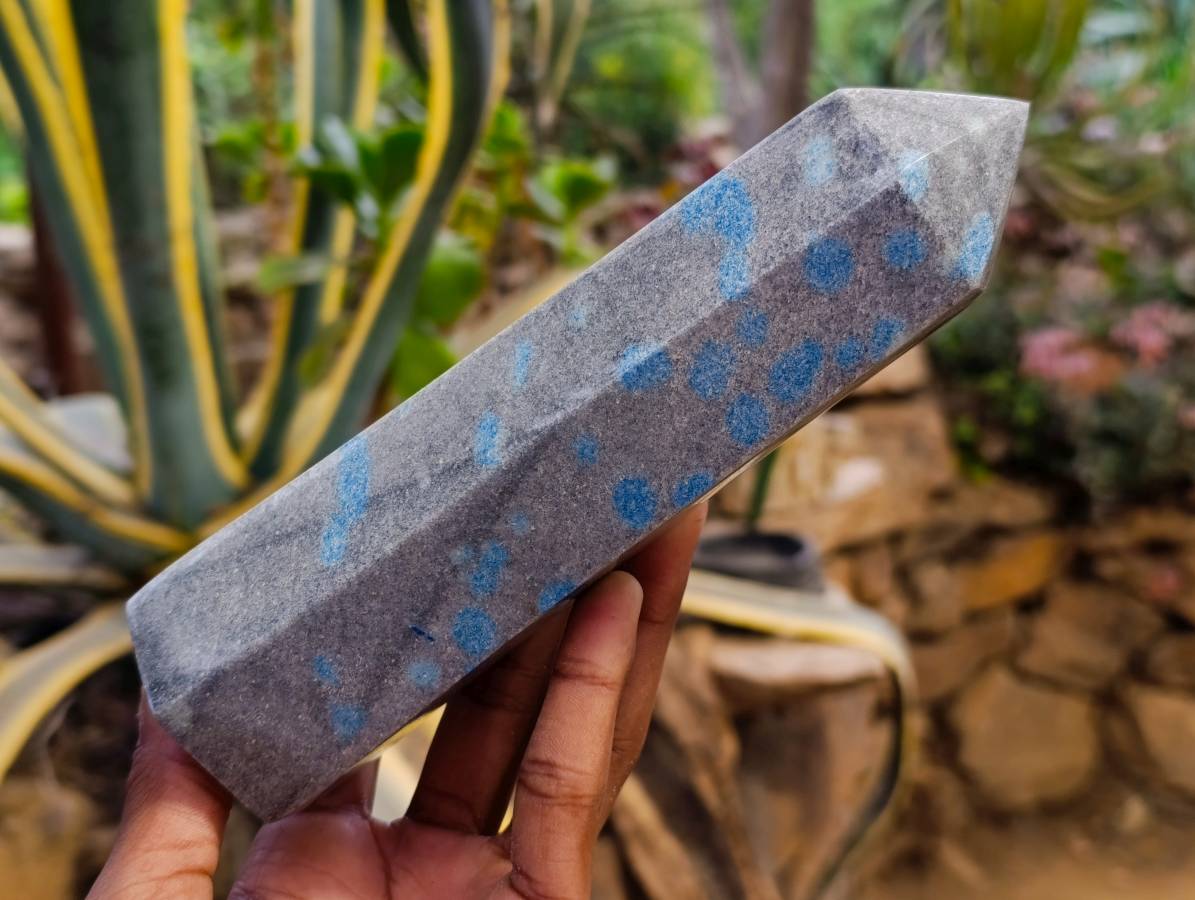 Polished Blue Spotted Spinel in Quartz Points x 3 From Madagascar - Toprock Gemstones and Minerals 