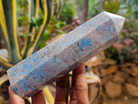 Polished Blue Spotted Spinel in Quartz Points x 3 From Madagascar