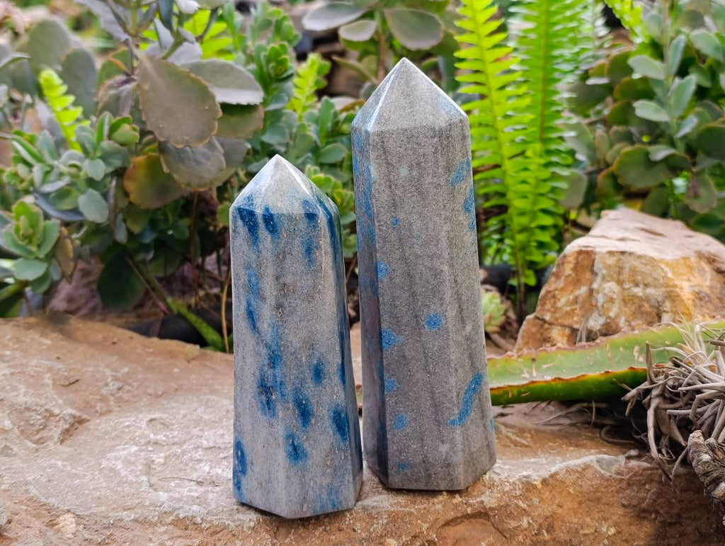 Polished Blue Spotted Spinel in Quartz Points x 3 From Madagascar - Toprock Gemstones and Minerals 