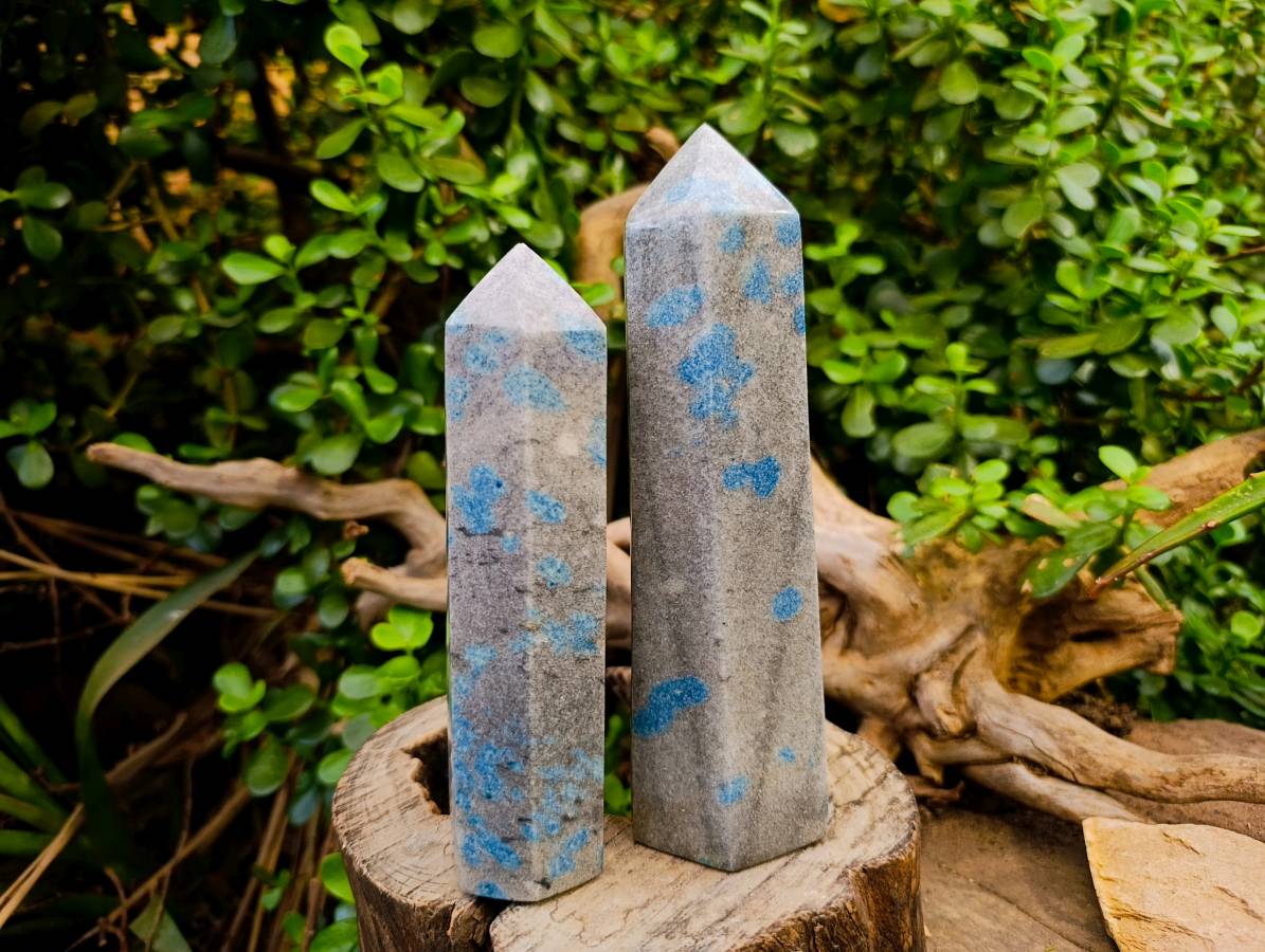 Polished Blue Spotted Spinel in Quartz Points x 3 From Madagascar - Toprock Gemstones and Minerals 