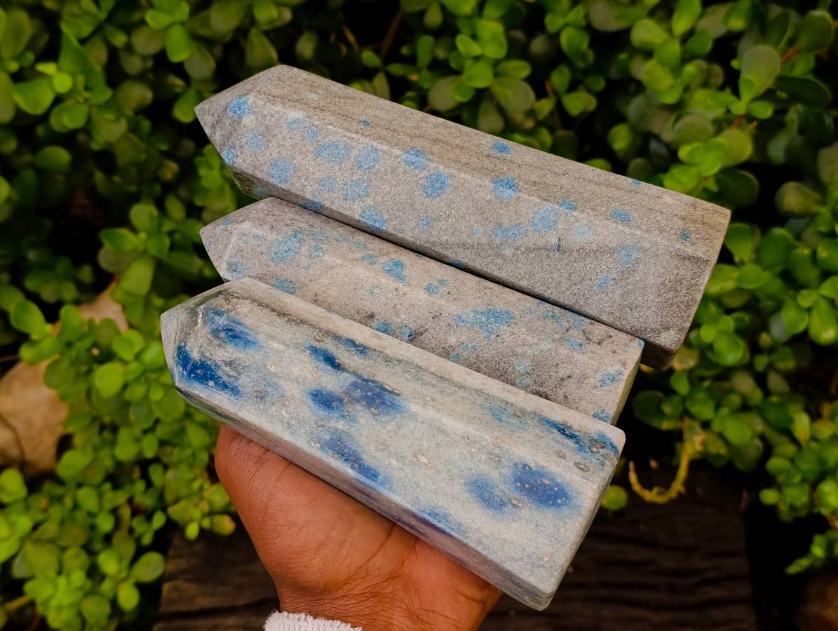 Polished Blue Spotted Spinel in Quartz Points x 3 From Madagascar - Toprock Gemstones and Minerals 