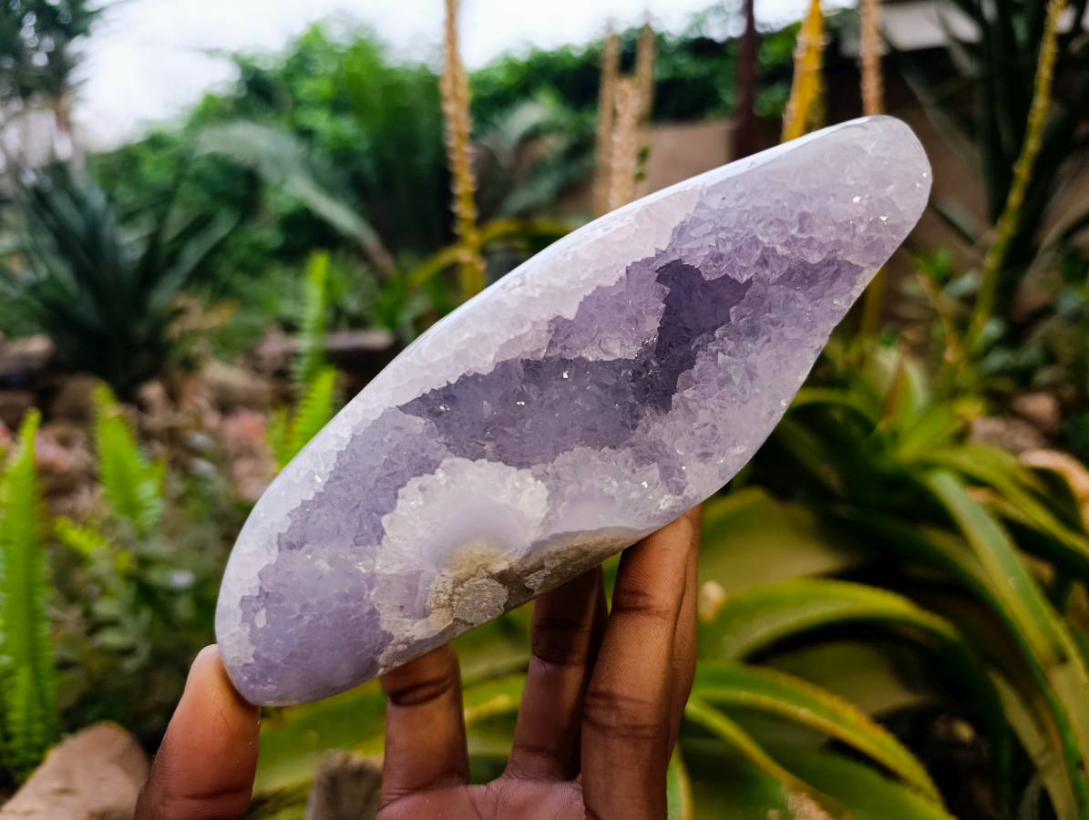 Polished Blue Lace Agate Standing Free Form and Free Form x 2 From Nsanje, Malawi - Toprock Gemstones and Minerals 