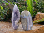 Polished Blue Lace Agate Standing Free Form and Free Form x 2 From Nsanje, Malawi - Toprock Gemstones and Minerals 