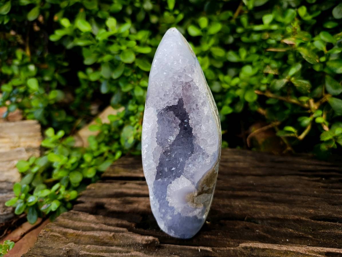 Polished Blue Lace Agate Standing Free Form and Free Form x 2 From Nsanje, Malawi - Toprock Gemstones and Minerals 