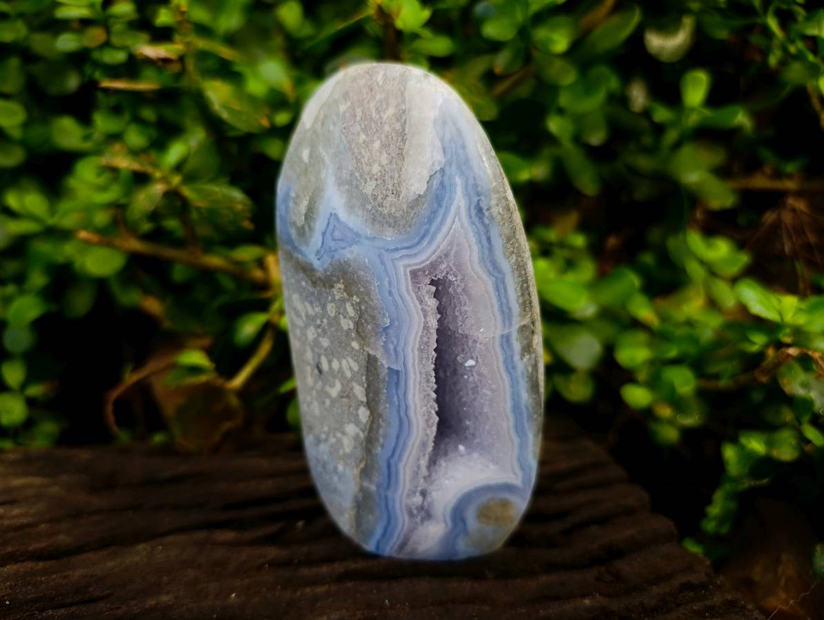 Polished Blue Lace Agate Standing Free Form and Free Form x 2 From Nsanje, Malawi - Toprock Gemstones and Minerals 