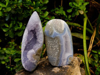 Polished Blue Lace Agate Standing Free Form and Free Form x 2 From Nsanje, Malawi