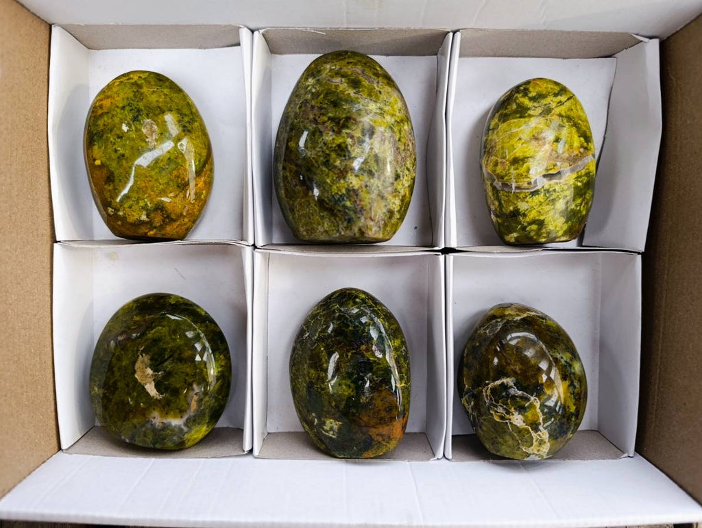 Polished Green Opal Standing Free Forms x 6 From Antsirabe, Madagascar - Toprock Gemstones and Minerals 