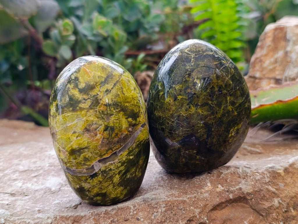 Polished Green Opal Standing Free Forms x 6 From Antsirabe, Madagascar - Toprock Gemstones and Minerals 