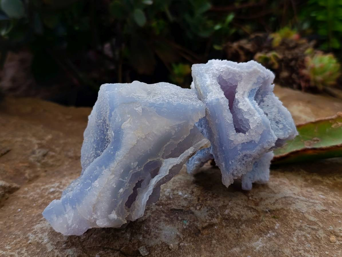 Natural Etched Blue Chalcedony Geodes x 6 From Nsanje, Malawi - Toprock Gemstones and Minerals 