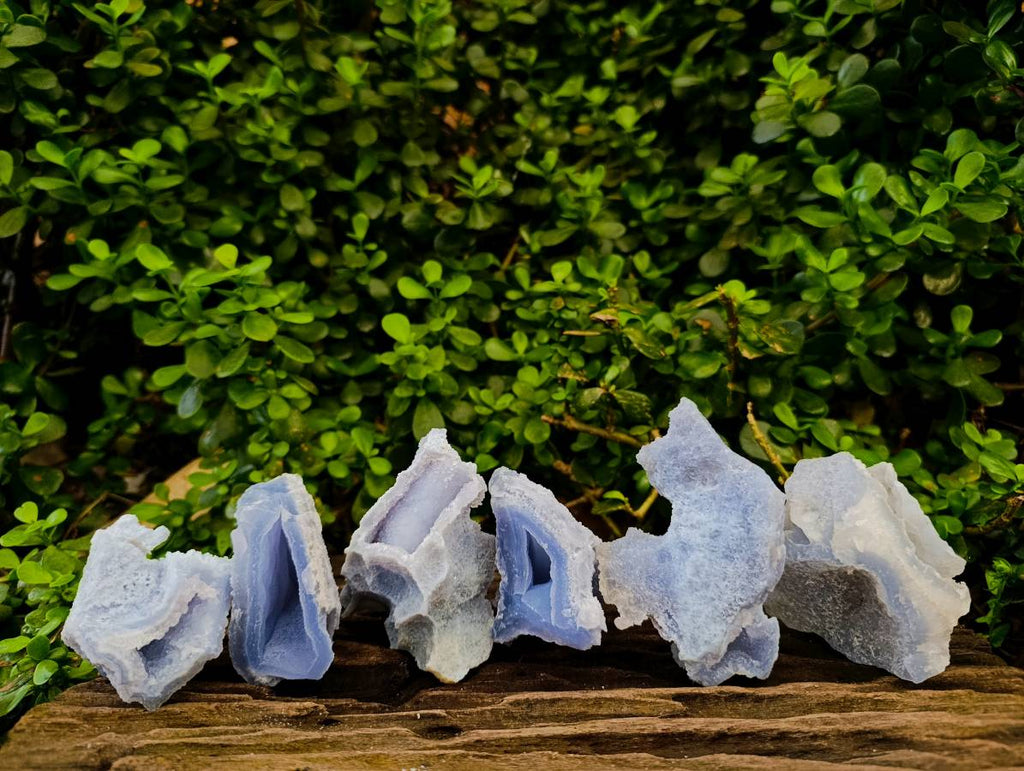 Natural Etched Blue Chalcedony Geodes x 6 From Nsanje, Malawi - Toprock Gemstones and Minerals 