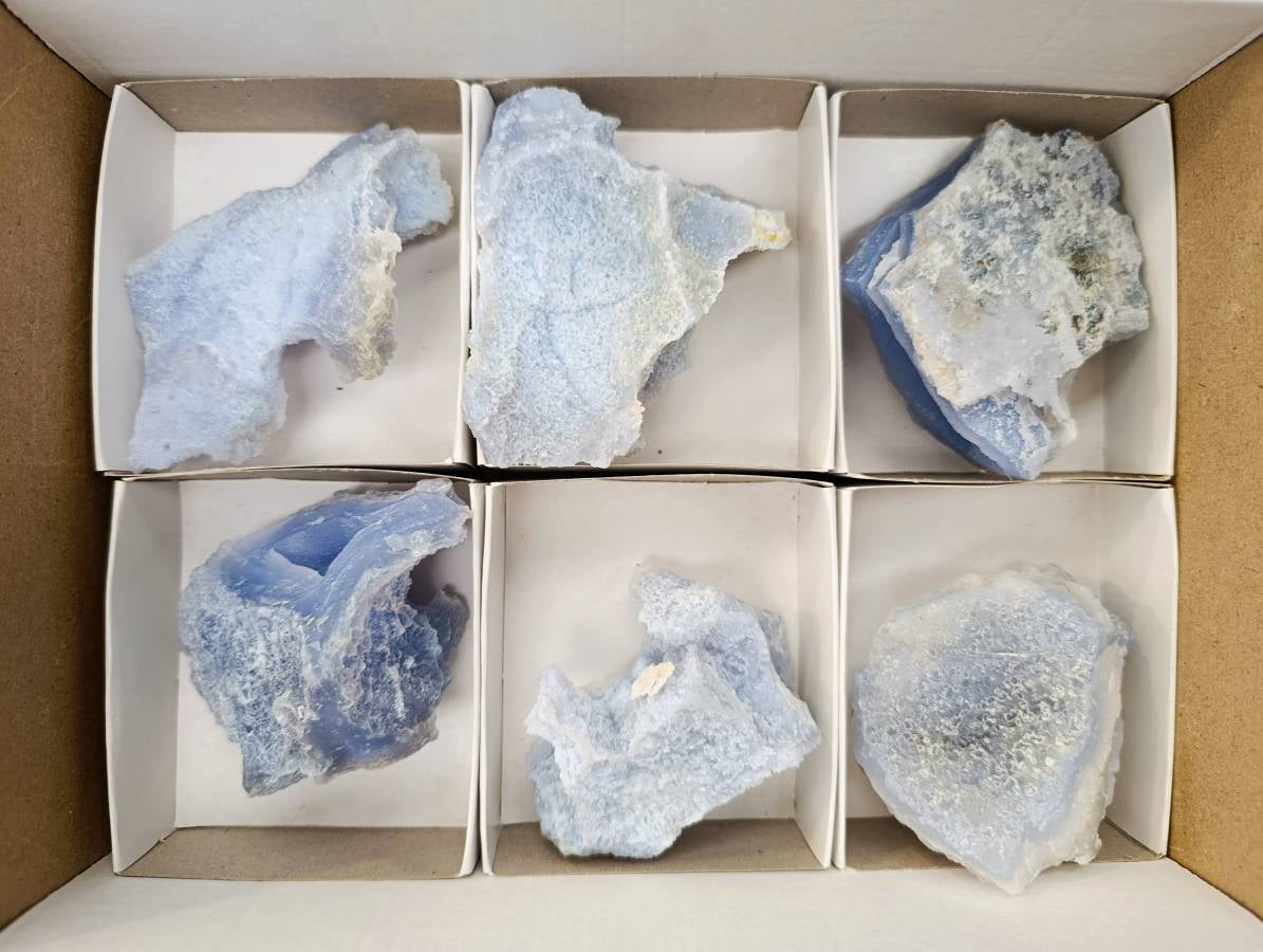 Natural Etched Blue Chalcedony Geodes x 6 From Nsanje, Malawi - Toprock Gemstones and Minerals 