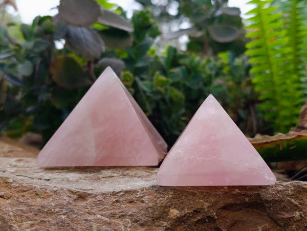 Polished Rose Quartz Pyramids x 6 From Madagascar