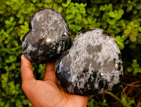 Polished Gabbro 'Merlinite' Hearts x 2 From Madagascar