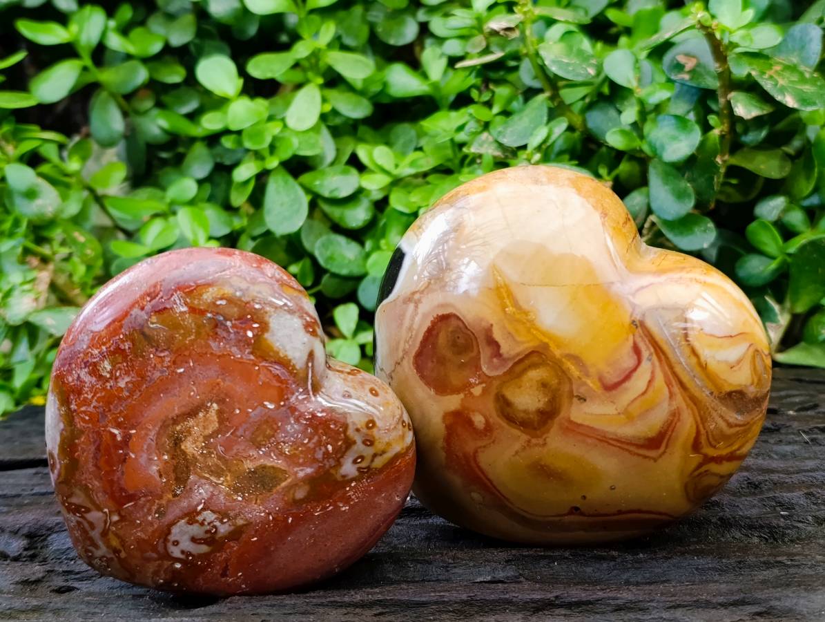 Polished Polychrome Jasper Hearts x 2 From NW Coast, Madagascar - Toprock Gemstones and Minerals 