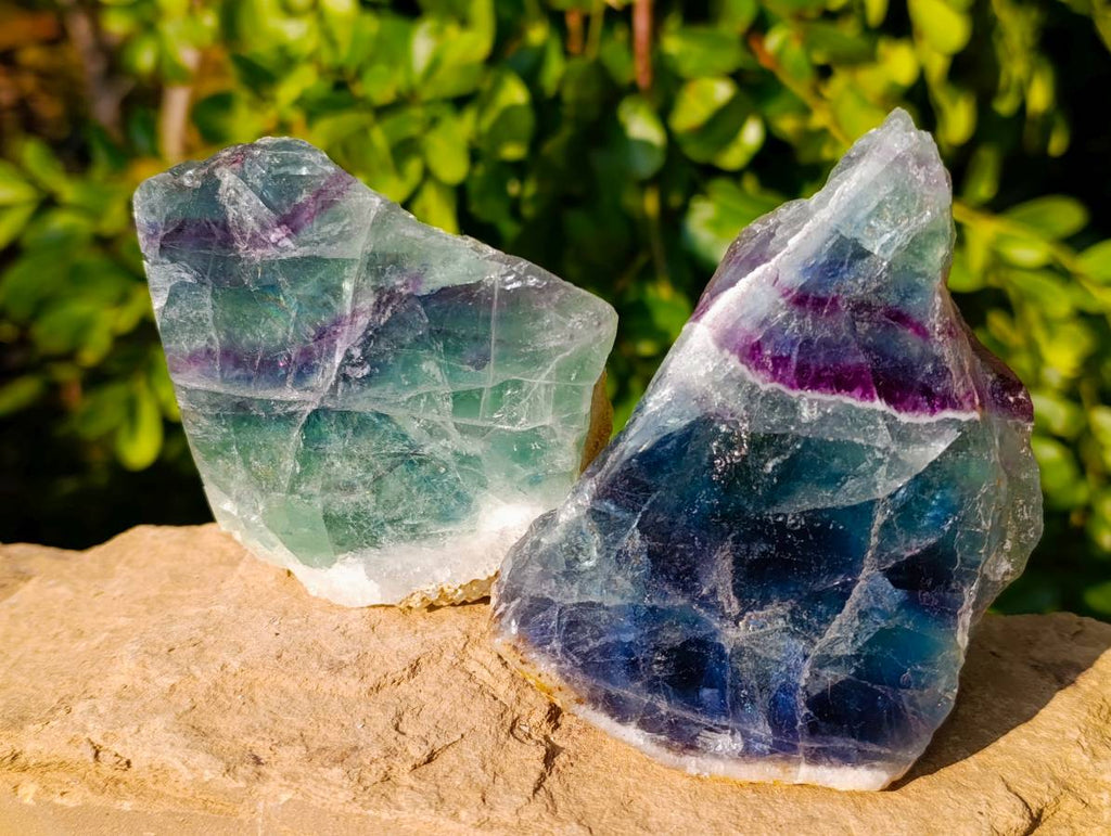 Polished On One Side Watermelon Fluorite x 6 From Uis, Namibia - Toprock Gemstones and Minerals 