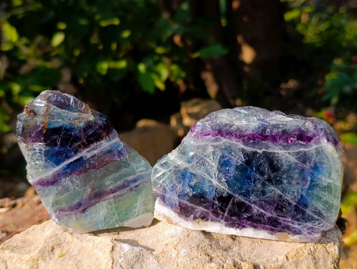 Polished On One Side Watermelon Fluorite x 6 From Uis, Namibia - Toprock Gemstones and Minerals 
