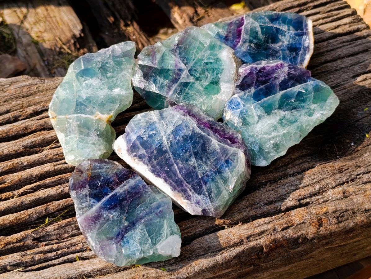 Polished On One Side Watermelon Fluorite x 6 From Uis, Namibia - Toprock Gemstones and Minerals 