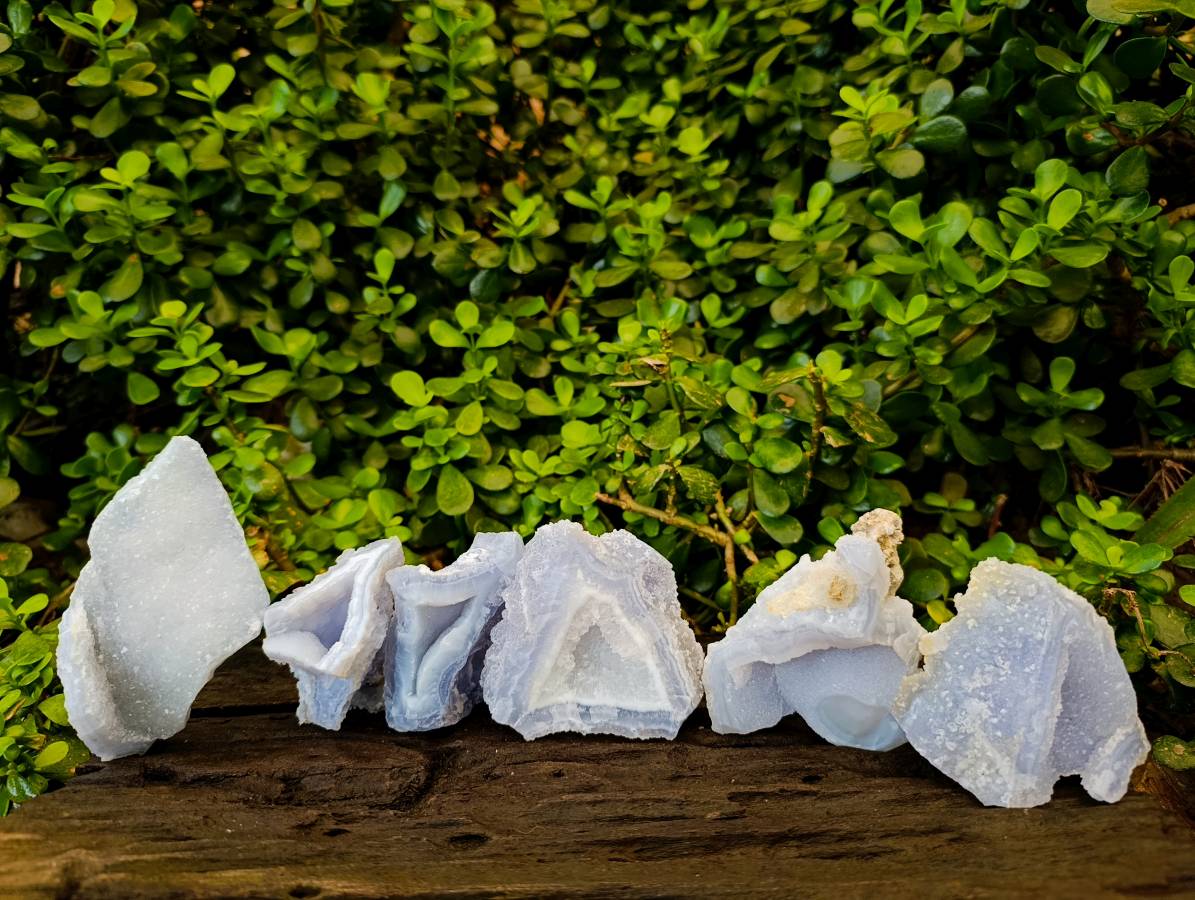 Natural Etched Blue Chalcedony Geodes x 6 From Nsanje, Malawi - Toprock Gemstones and Minerals 