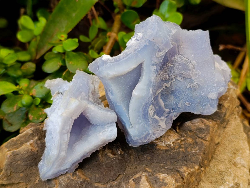 Natural Etched Blue Chalcedony Geodes x 6 From Nsanje, Malawi - Toprock Gemstones and Minerals 