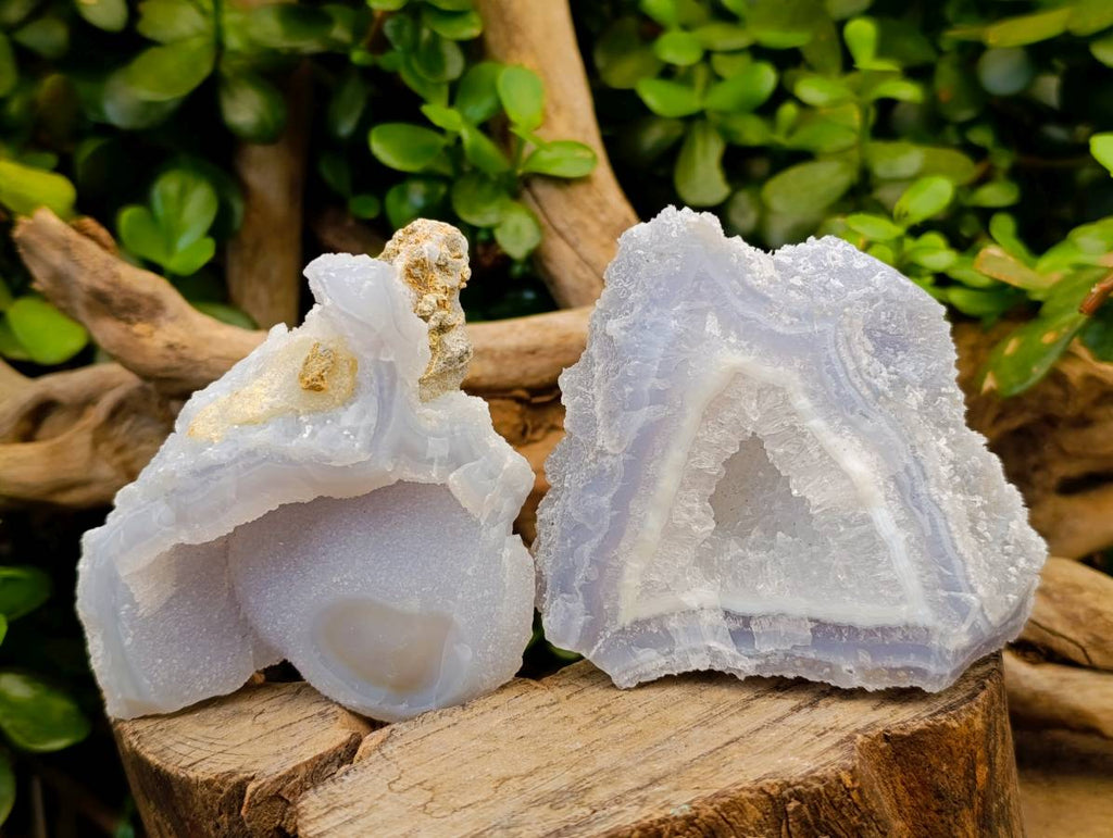 Natural Etched Blue Chalcedony Geodes x 6 From Nsanje, Malawi - Toprock Gemstones and Minerals 