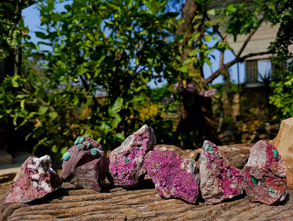 Natural Salrose Cobaltion Dolomite with malachite Specimens x 6 From Kakanda, Congo - Toprock Gemstones and Minerals 