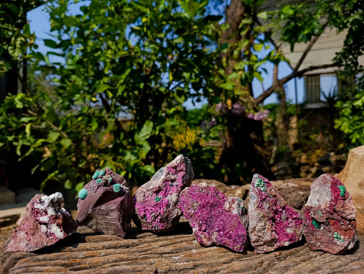 Natural Salrose Cobaltion Dolomite with malachite Specimens x 6 From Kakanda, Congo - Toprock Gemstones and Minerals 