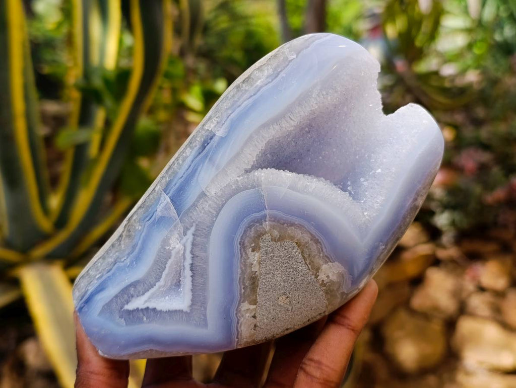 Polished Blue Lace Agate Standing Free Forms x 3 From Nsanje, Malawi - Toprock Gemstones and Minerals 