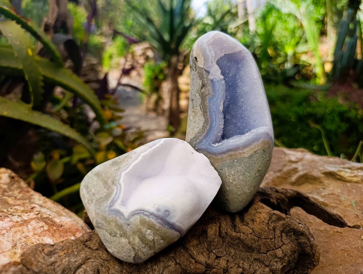 Polished Blue Lace Agate Standing Free Forms x 3 From Nsanje, Malawi - Toprock Gemstones and Minerals 