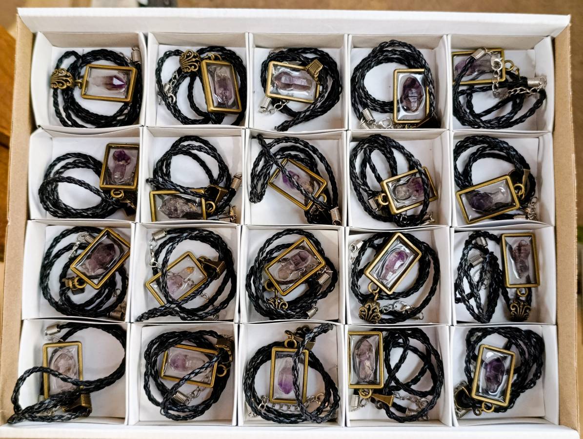 Hand Made Chiredzi Amethyst Scepter Crystals in Bronze Pendant - Sold Per Item - From Chiredzi, Zimbabwe - Toprock Gemstones and Minerals 