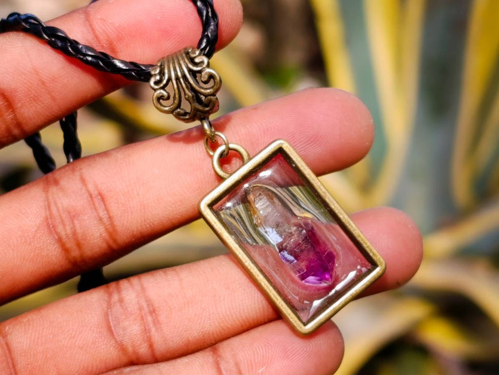 Hand Made Chiredzi Amethyst Scepter Crystals in Bronze Pendant - Sold Per Item - From Chiredzi, Zimbabwe - Toprock Gemstones and Minerals 