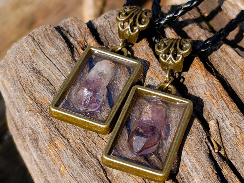 Hand Made Chiredzi Amethyst Scepter Crystals in Bronze Pendant - Sold Per Item - From Chiredzi, Zimbabwe - Toprock Gemstones and Minerals 