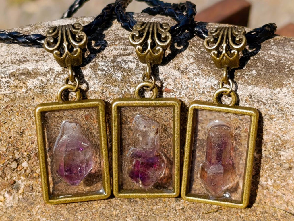 Hand Made Chiredzi Amethyst Scepter Crystals in Bronze Pendant - Sold Per Item - From Chiredzi, Zimbabwe - Toprock Gemstones and Minerals 