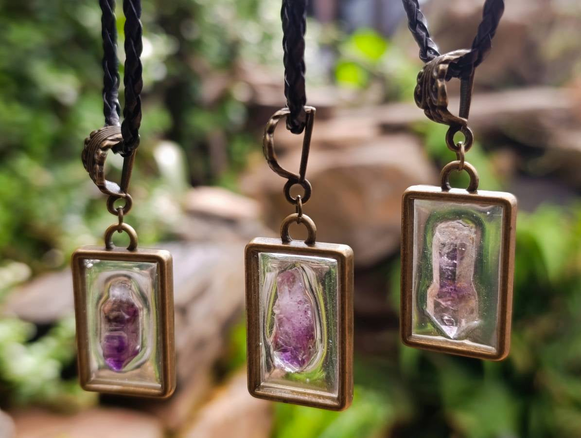 Hand Made Chiredzi Amethyst Scepter Crystals in Bronze Pendant - Sold Per Item - From Chiredzi, Zimbabwe - Toprock Gemstones and Minerals 