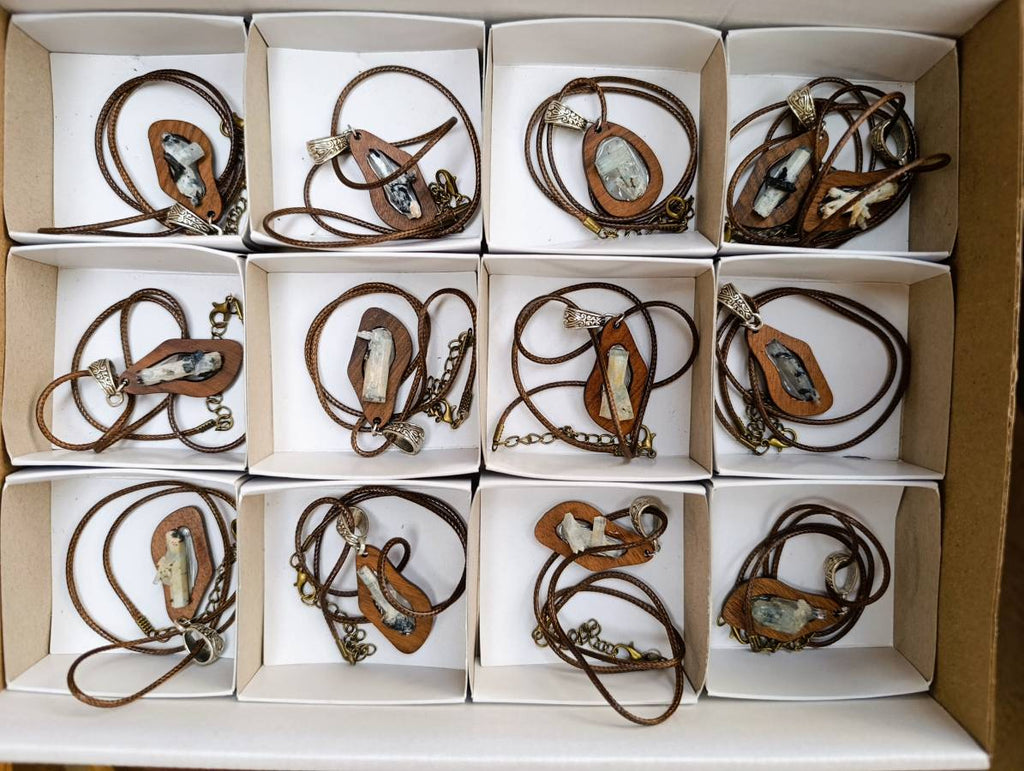 Hand Made Aquamarine Specimen In A Wooden Pendant - Sold Per Item - From Erongo, Namibia - Toprock Gemstones and Minerals 