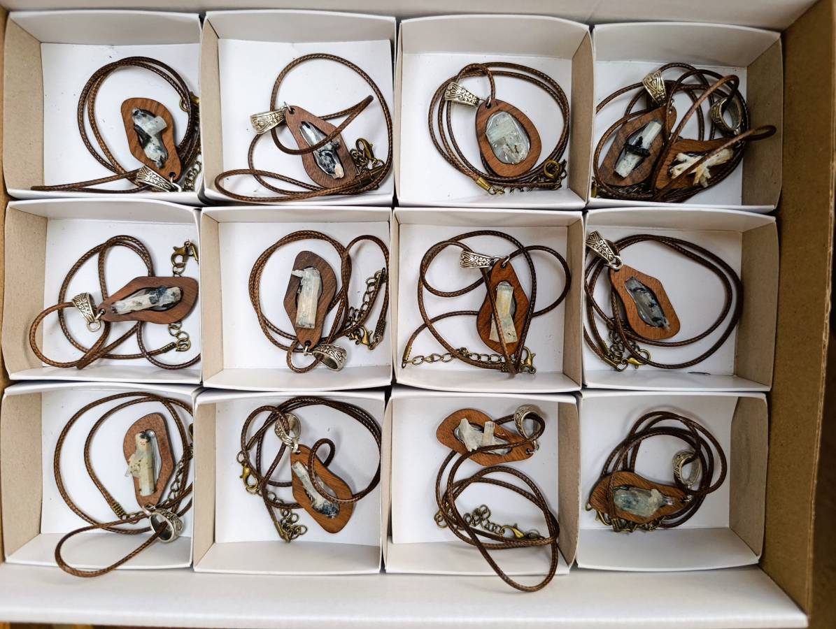 Hand Made Aquamarine Specimen In A Wooden Pendant - Sold Per Item - From Erongo, Namibia - Toprock Gemstones and Minerals 