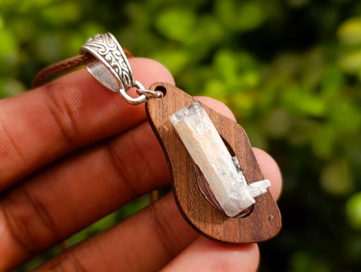 Hand Made Aquamarine Specimen In A Wooden Pendant - Sold Per Item - From Erongo, Namibia - Toprock Gemstones and Minerals 