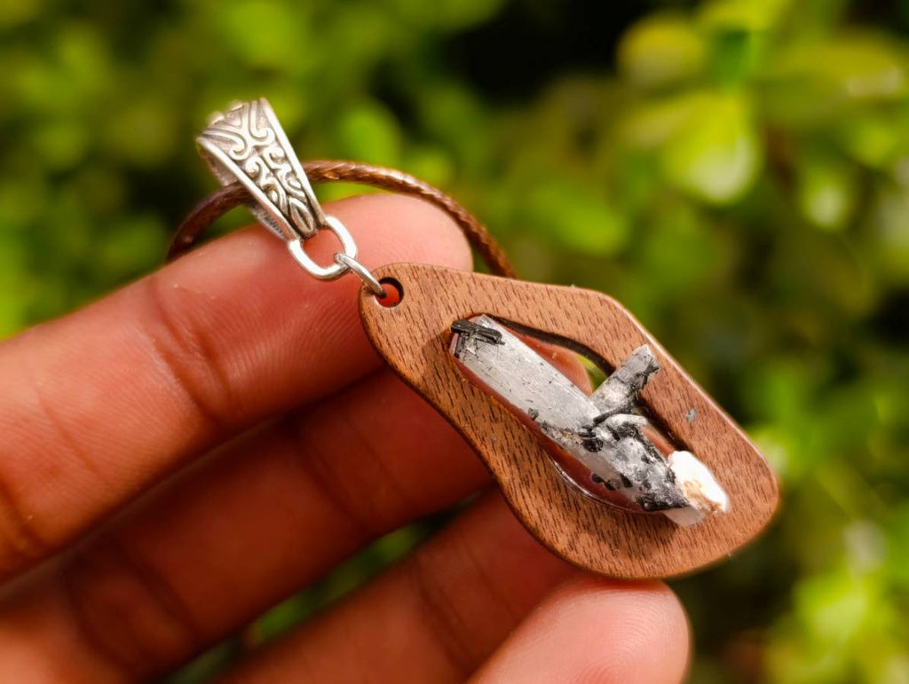Hand Made Aquamarine Specimen In A Wooden Pendant - Sold Per Item - From Erongo, Namibia - Toprock Gemstones and Minerals 