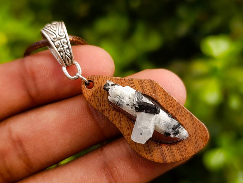 Hand Made Aquamarine Specimen In A Wooden Pendant - Sold Per Item - From Erongo, Namibia - Toprock Gemstones and Minerals 