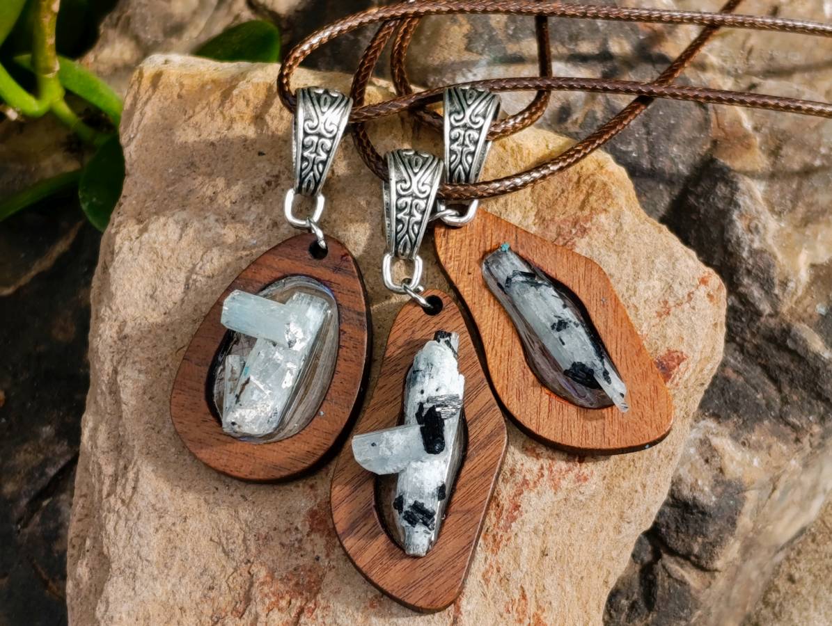 Hand Made Aquamarine Specimen In A Wooden Pendant - Sold Per Item - From Erongo, Namibia - Toprock Gemstones and Minerals 