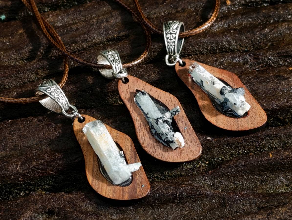 Hand Made Aquamarine Specimen In A Wooden Pendant - Sold Per Item - From Erongo, Namibia - Toprock Gemstones and Minerals 