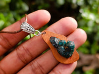 Hand Made Dioptase Specimens in Wood Pendant - Sold Per Item - From Likasi, Congo - Toprock Gemstones and Minerals 