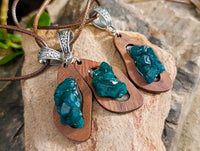 Hand Made Dioptase Specimens in Wood Pendant - Sold Per Item - From Likasi, Congo - Toprock Gemstones and Minerals 